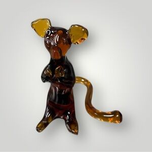 Vintage Pilgrim Glass - Amber Hand-Blown Glass Mouse Figurine EXCELLENT